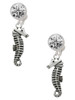Silver Plated Antiqued Seahorse - Crystal Clip on Earrings