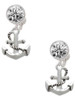Silver Plated Antiqued Anchor - Crystal Clip on Earrings: Color Choice - Red, Green, Blue, Purple, Pink, Clear, Black
