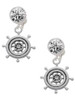 Silver Plated Antiqued Ship Wheel - Crystal Clip on Earrings