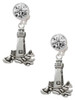Silver Plated Antiqued Lighthouse - Crystal Clip on Earrings: Color Choice - Red, Green, Blue, Purple, Pink, Clear, Black