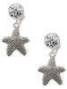 Silver Plated Antiqued Starfish - Crystal Clip on Earrings: Color Choice - Red, Green, Blue, Purple, Pink, Clear, Black