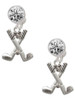 Silver Plated Golf Clubs with Golf Ball - Crystal Clip on Earrings: Color Choice - Red, Green, Blue, Purple, Pink, Clear, Black