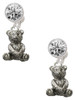 Silver Plated Teddy Bear - Crystal Clip on Earrings: Color Choice - Red, Green, Blue, Purple, Pink, Clear, Black