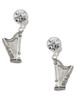 Silver Plated Harp - Crystal Clip on Earrings: Color Choice - Red, Green, Blue, Purple, Pink, Clear, Black