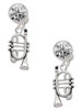 Silver Plated Cornet - Crystal Clip on Earrings