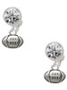 Silver Plated Mini Football - Crystal Clip on Earrings: Color Choice - Red, Green, Blue, Purple, Pink, Clear, Black