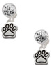 Silver Plated Small Paw - Crystal Clip on Earrings