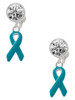 Silver Plated Teal Ribbon - Crystal Clip on Earrings