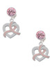 Silver Plated Heart Outline Looping Pink Ribbon - Crystal Clip on Earrings