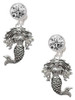 Silver Plated Mermaid - Crystal Clip on Earrings: Color Choice - Red, Green, Blue, Purple, Pink, Clear, Black