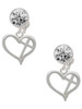 Silver Plated Heart Outline with diagonal Cross - Crystal Clip on Earrings