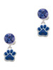 Silver Plated Small Royal Blue Paw - Crystal Clip on Earrings