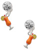 Silver Plated 3-D Orange Tropical Drink - Crystal Clip on Earrings