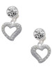 Silver Plated Textured Open Heart - Crystal Clip on Earrings: Color Choice - Red, Green, Blue, Purple, Pink, Clear, Black