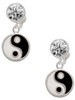 Silver Plated Enamel Yin and Yang - Crystal Clip on Earrings: Color Choice - Red, Green, Blue, Purple, Pink, Clear, Black