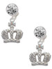 Silver Plated Crown with AB Crystal - Crystal Clip on Earrings: Color Choice - Red, Green, Blue, Purple, Pink, Clear, Black