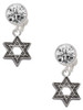 Silver Plated Star of David with Beaded Border - Crystal Clip on Earrings: Color Choice - Red, Green, Blue, Purple, Pink, Clear, Black