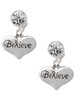 Silver Plated Large Believe with Ribbon Heart - Crystal Clip on Earrings