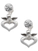 Silver Plated Guardian Angel over Heart - Crystal Clip on Earrings: Color Choice - Red, Green, Blue, Purple, Pink, Clear, Black