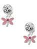 Silver Plated Pink Dragonfly with Crystal - Crystal Clip on Earrings: Color Choice - Red, Green, Blue, Purple, Pink, Clear, Black