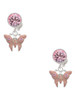 Silver Plated Pink Butterfly with 2 Pink Crystals - Crystal Clip on Earrings