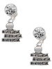 Silver Plated Antiqued School Books with an Apple - Crystal Clip on Earrings: Color Choice - Red, Green, Blue, Purple, Pink, Clear, Black