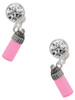 Silver Plated 3-D Pink Baby Bottle - Crystal Clip on Earrings: Color Choice - Red, Green, Blue, Purple, Pink, Clear, Black
