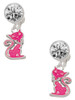 Silver Plated Hot Pink Glitter Cat - Crystal Clip on Earrings: Color Choice - Red, Green, Blue, Purple, Pink, Clear, Black