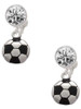 Silver Plated Soccer ball - Crystal Clip on Earrings: Color Choice - Red, Green, Blue, Purple, Pink, Clear, Black