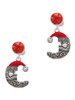 Silver Plated Large Crescent Moon Santa Face - Crystal Clip on Earrings