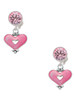 Silver Plated Hot Pink Enamel Heart with Cutout - Crystal Clip on Earrings