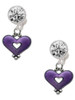 Silver Plated Hot Purple Enamel Heart with Cutout - Crystal Clip on Earrings: Color Choice - Red, Green, Blue, Purple, Pink, Clear, Black