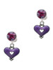Silver Plated Hot Purple Enamel Heart with Cutout - Crystal Clip on Earrings