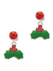 Silver Plated Christmas Holly & Red Crystal Berries - Crystal Clip on Earrings