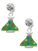 Silver Plated Green Resin Christmas Tree with Crystals - Crystal Clip on Earrings: Color Choice - Red, Green, Blue, Purple, Pink, Clear, Black