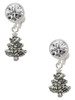 Silver Plated Antiqued Christmas Tree - Crystal Clip on Earrings