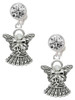 Silver Plated Antiqued Angel with Bow & Crystal - Crystal Clip on Earrings: Color Choice - Red, Green, Blue, Purple, Pink, Clear, Black