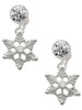 Silver Plated Snowflake with Clear Crystal - Crystal Clip on Earrings: Color Choice - Red, Green, Blue, Purple, Pink, Clear, Black