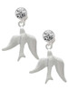 Silver Plated 3-D Dove - Crystal Clip on Earrings