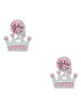 Silver Plated Crown with Light Pink Crystals - Crystal Clip on Earrings