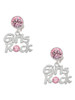 Silver Plated Girls Rock with Light Pink Crystal - Crystal Clip on Earrings