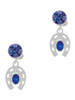 Silver Plated Horseshoe with Oval Blue Crystal - Crystal Clip on Earrings