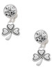 Silver Plated Antiqued Shamrock - Crystal Clip on Earrings