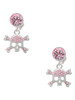 Silver Plated Skull and Crossbones with Pink Crystals - Crystal Clip on Earrings