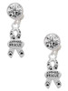 Silver Plated Small Paw Print Ribbon ''Animal Rescue'' - Crystal Clip on Earrings