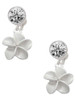 Silver Plated White Plumeria Flower - Crystal Clip on Earrings