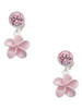 Silver Plated Pink Plumeria Flower - Crystal Clip on Earrings