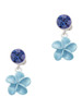Silver Plated Blue Plumeria Flower - Crystal Clip on Earrings