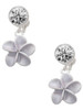 Silver Plated Purple Plumeria Flower - Crystal Clip on Earrings: Color Choice - Red, Green, Blue, Purple, Pink, Clear, Black