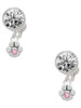Silver Plated Mini Paw with Pink Crystal - Crystal Clip on Earrings: Color Choice - Red, Green, Blue, Purple, Pink, Clear, Black